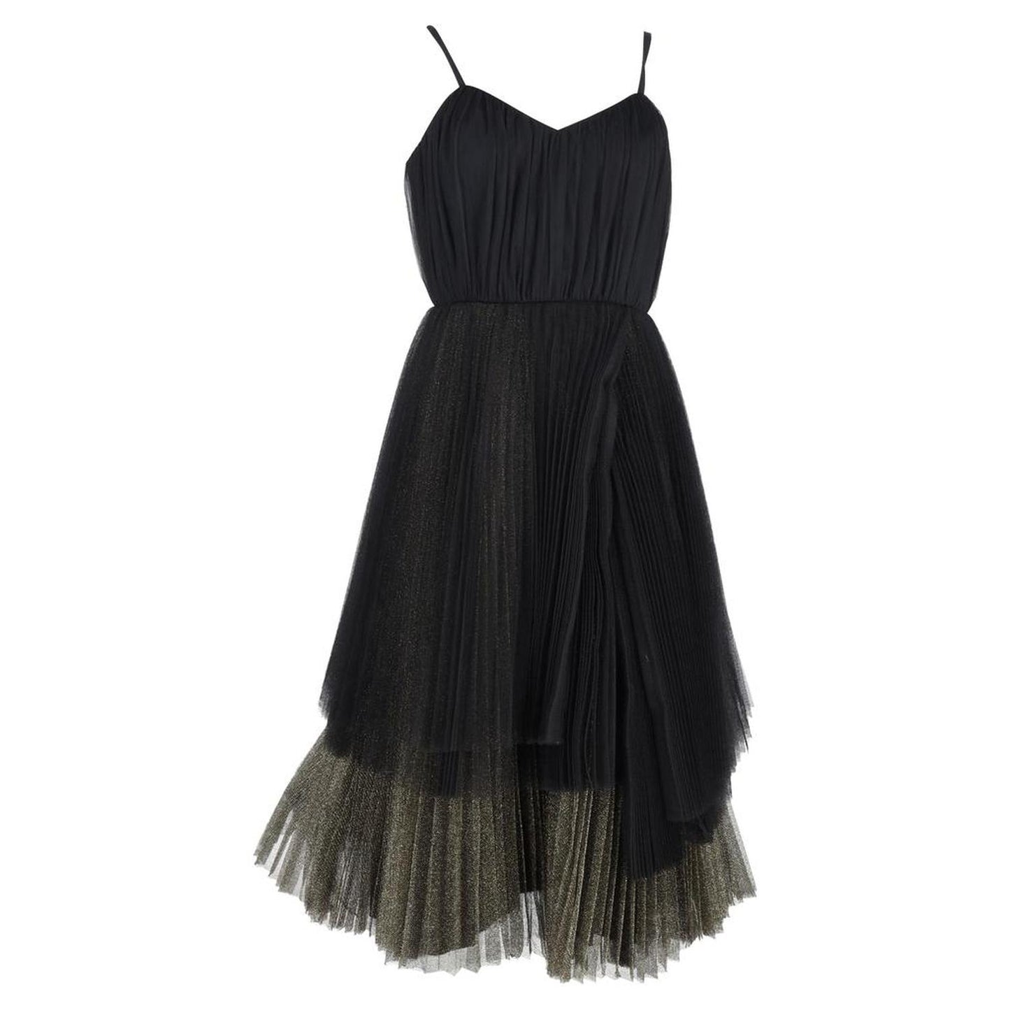 Marc By Marc Jacobs Pleated Midi Dress in Black and Gold Polyester