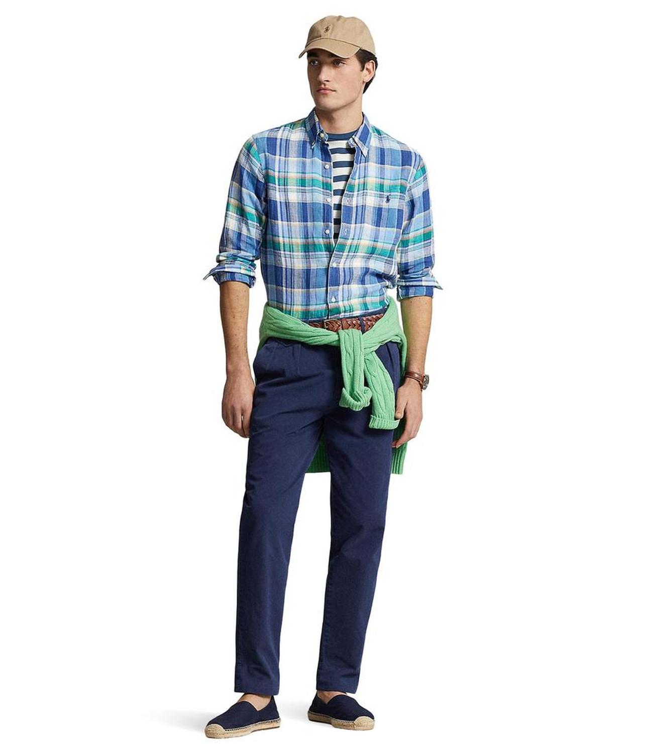 Classic Fit Plaid Linen Shirt