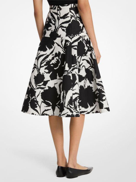 Floral Chiné Silk and Cotton Jacquard Drop Waist Dance Skirt