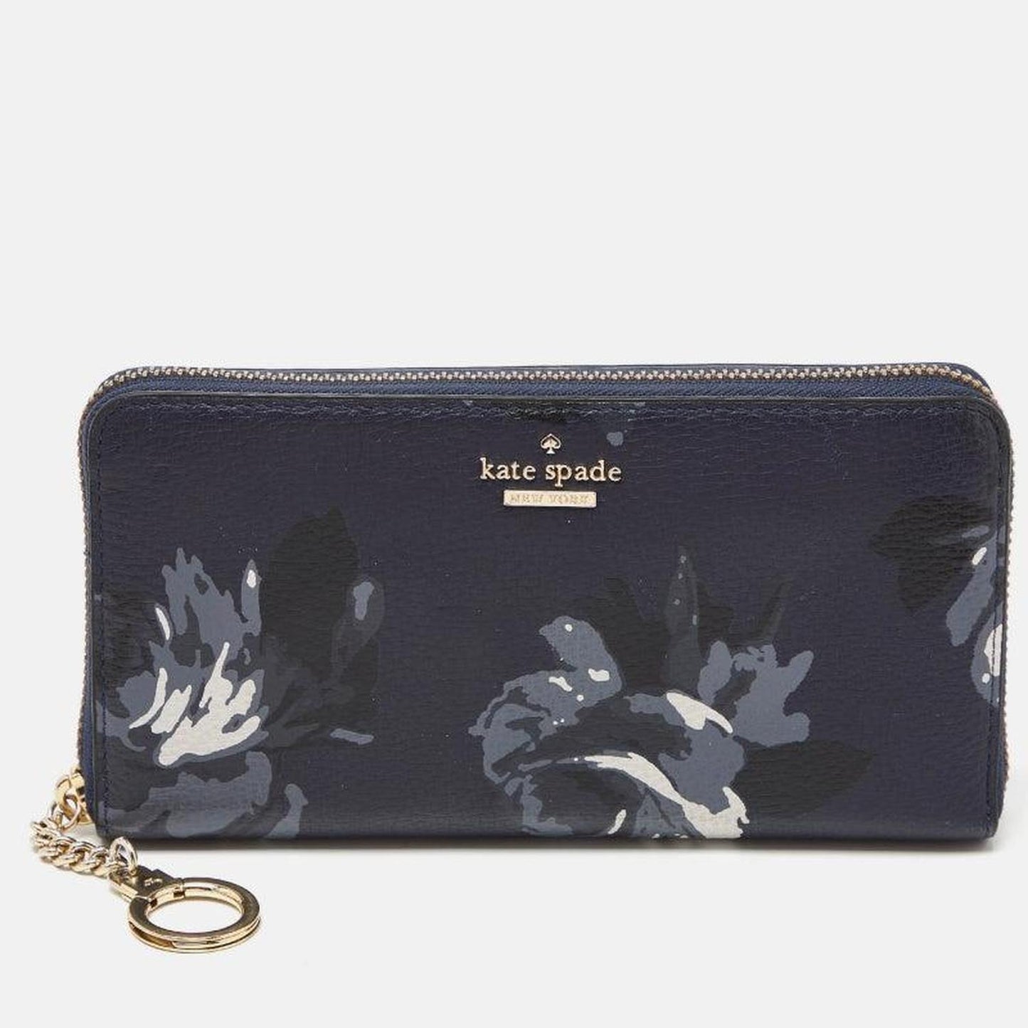 Kate Spade Blue Floral Print Leather Zip Around Wallet