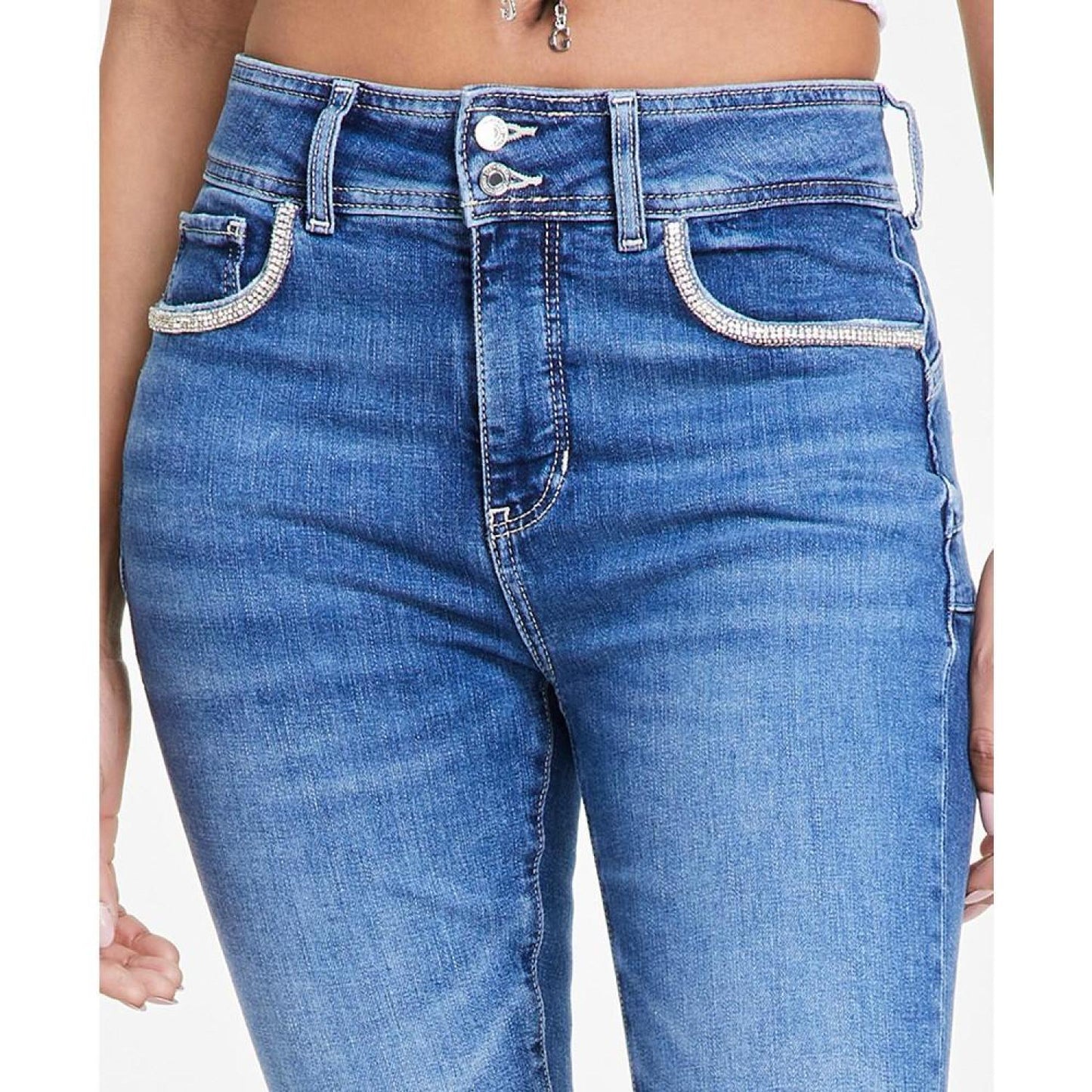 Women's Rhinestone Trimmed Skinny Ankle Jeans