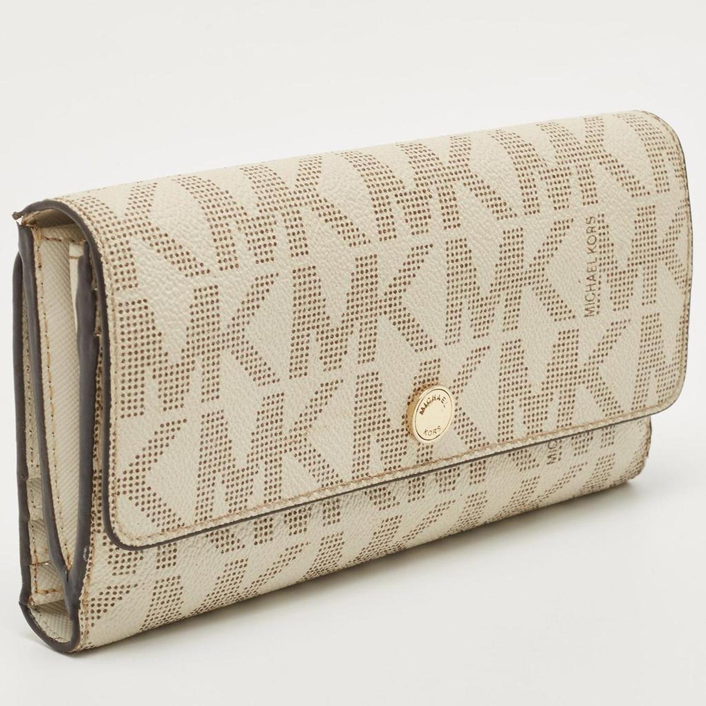 Michael Kors Off White Signature Coated Canvas Flap Continental Wallet