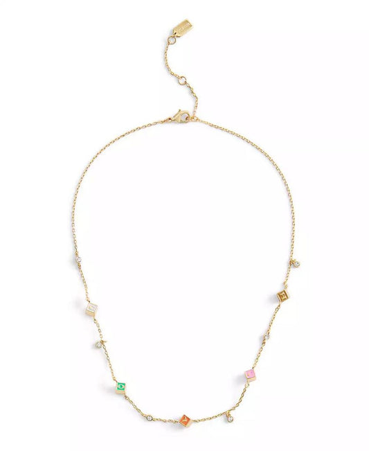 Faux Stone Signature Logo Enamel Cube Strand Necklace