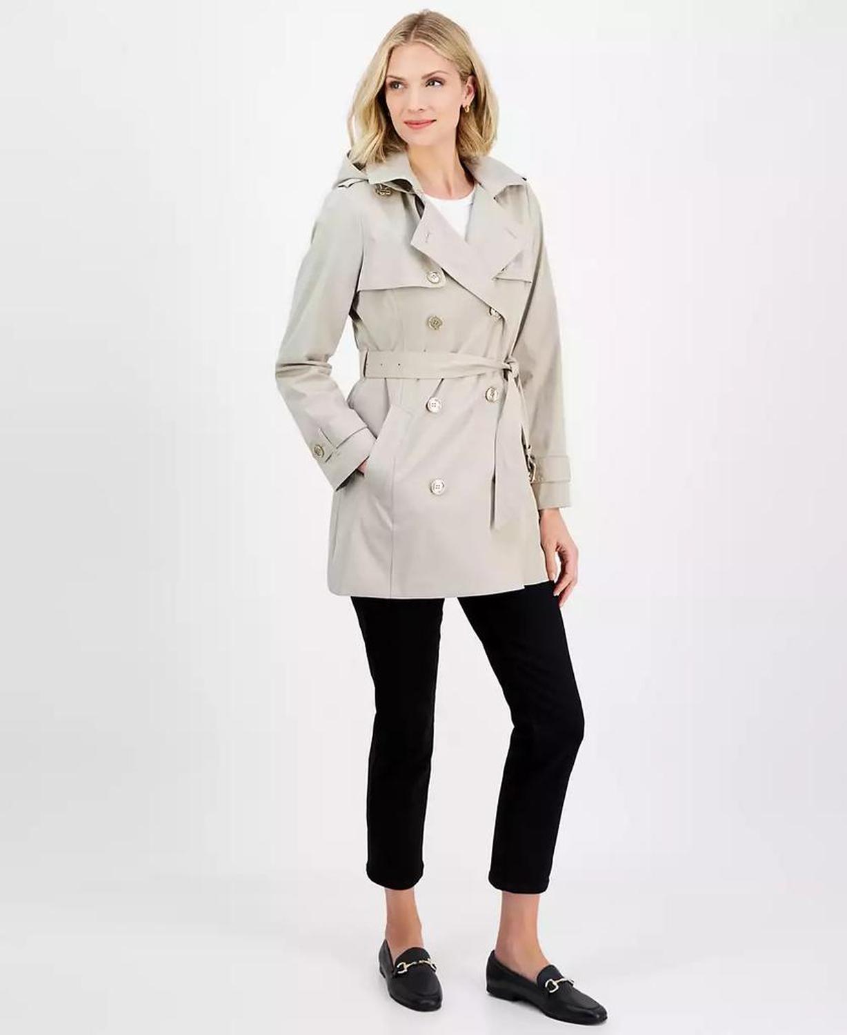Women's Double-Breasted Belted Hooded Coat, Exclusively at Macy's