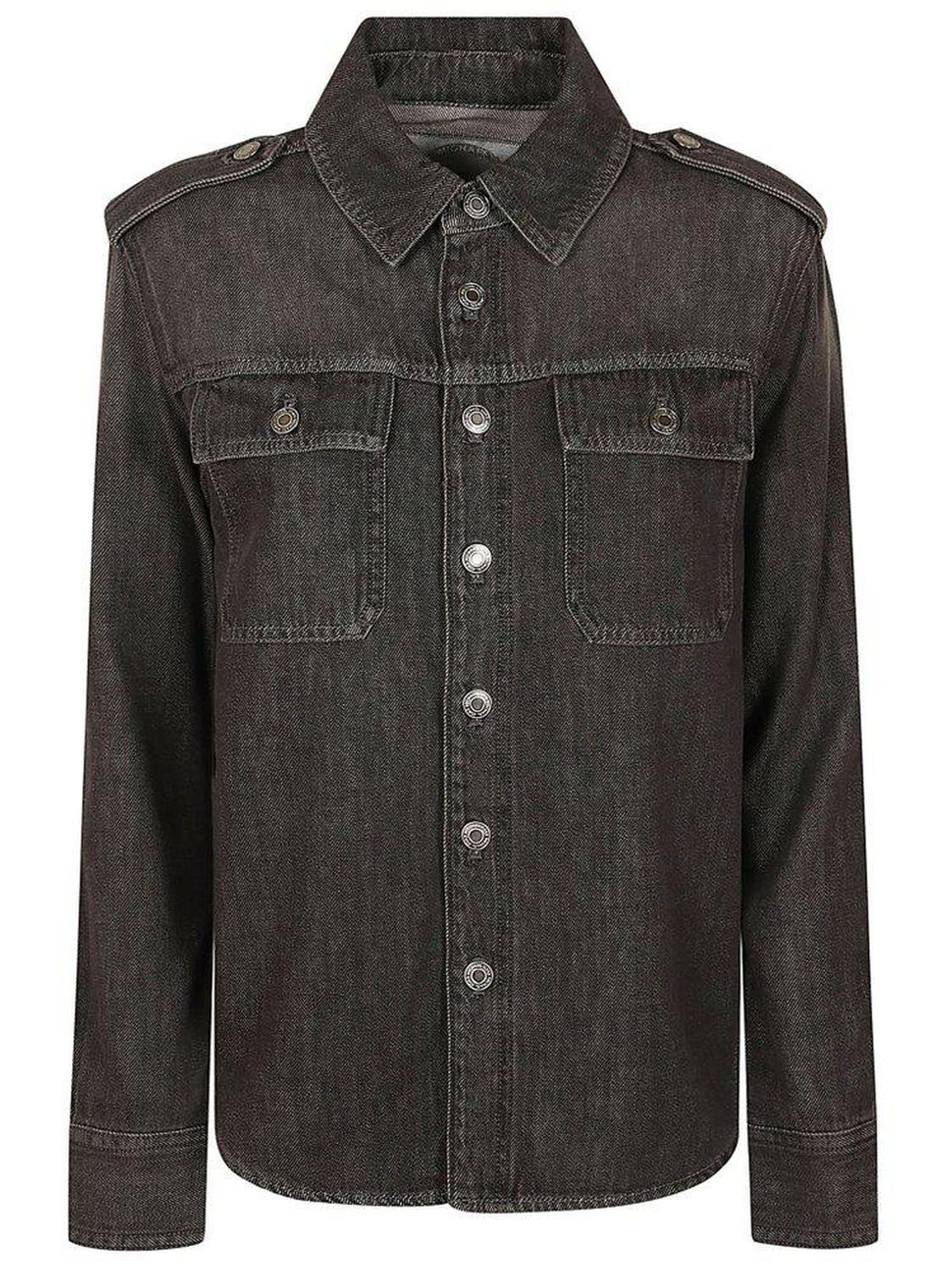 Michael Kors Buttoned Curved Hem Denim Shirt
