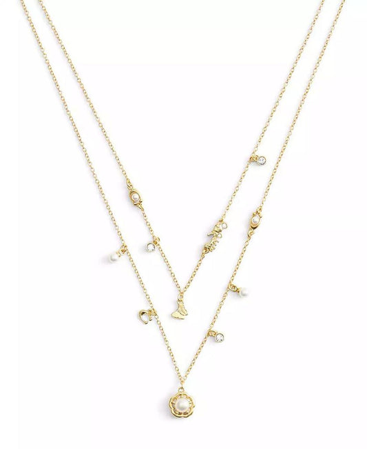 Signature Faux Stone Tea Rose Cultivated Pearl Layered Necklace