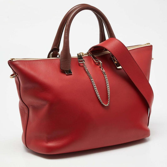 Chloe Red/brown Leather Medium Baylee Tote