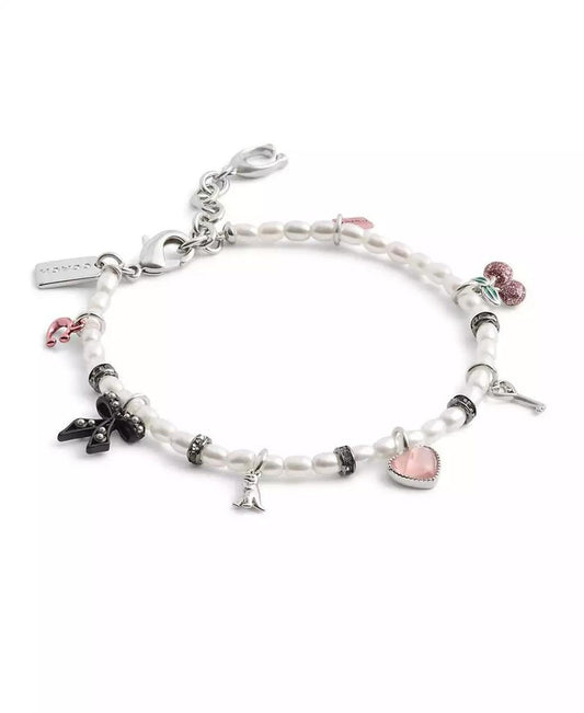 Faux Stone Signature Bowtique Mini Charm Cultured Pearl Bracelet