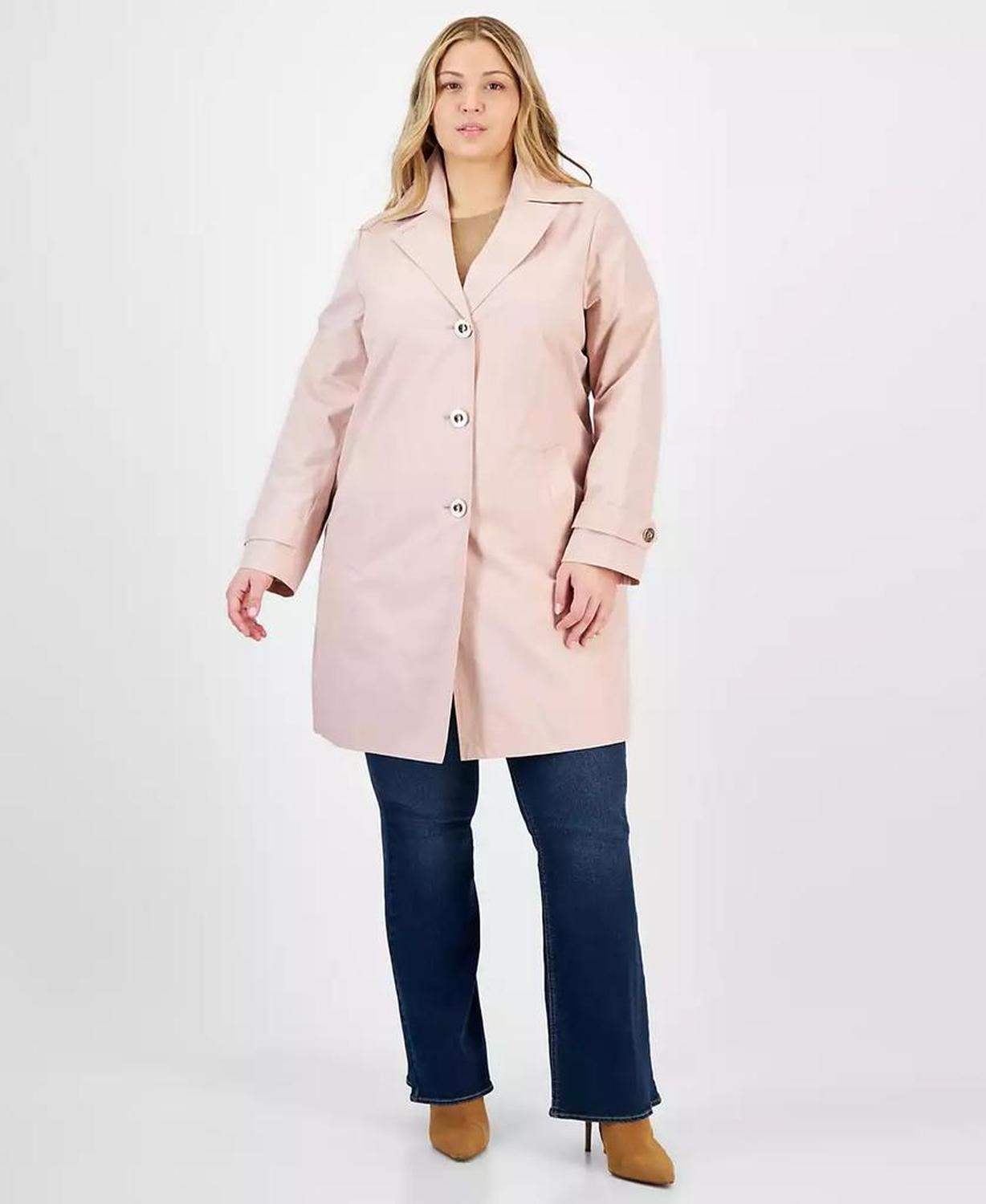 Plus Size Notched Collar Button-Front Coat, Exclusively at Macy's