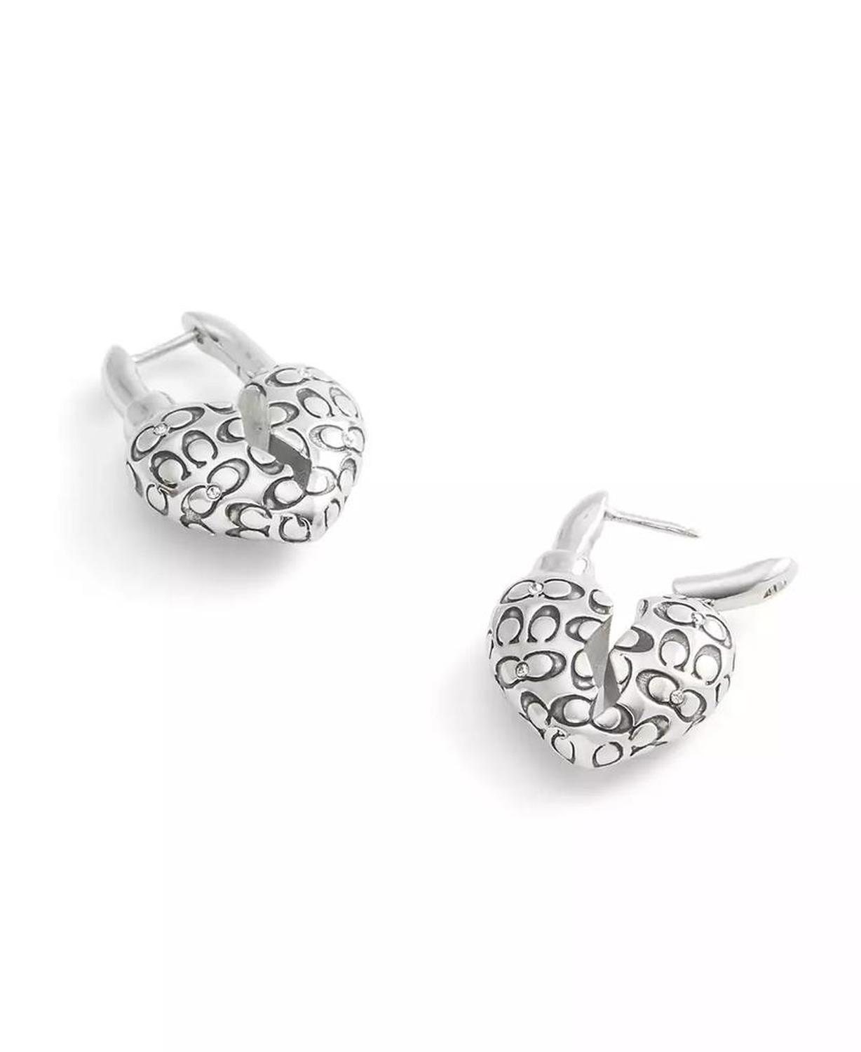 Faux Stone Signature Quilted Broken Heart Huggie Earrings