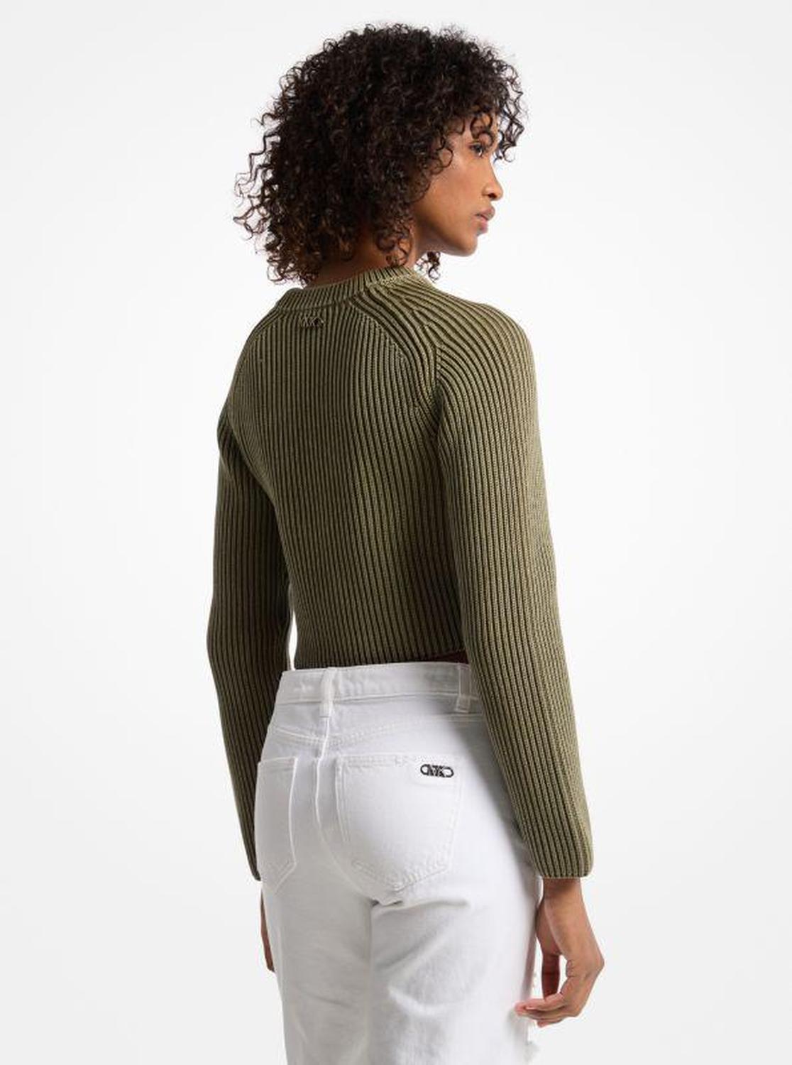 Garment-Dyed Ribbed Cotton Cropped Sweater