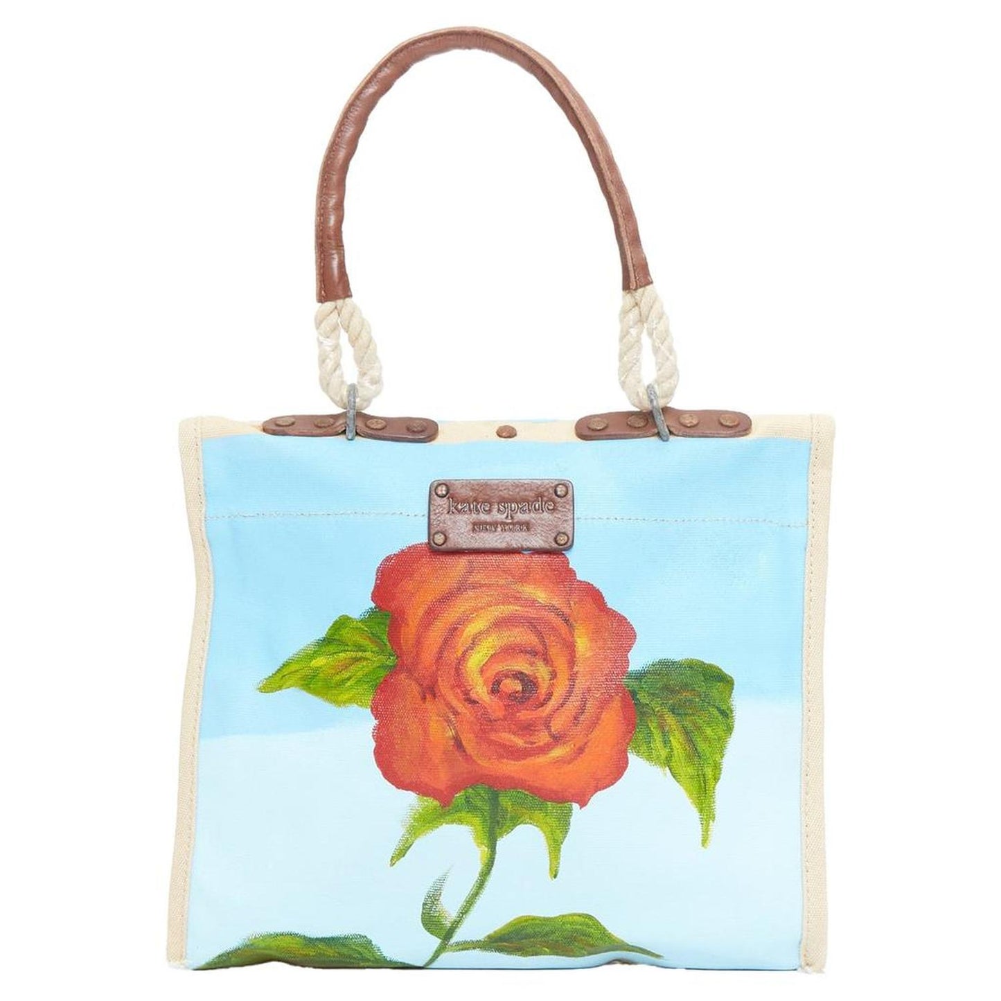 WWII hand painted rose print leather satchel tote bag