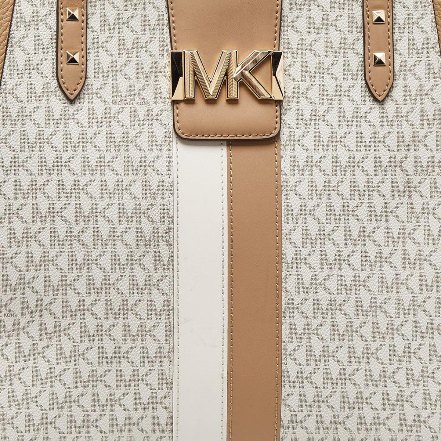 Michael Kors Vanilla/tan Siganture Coated Canvas And Leather Karlie Tote