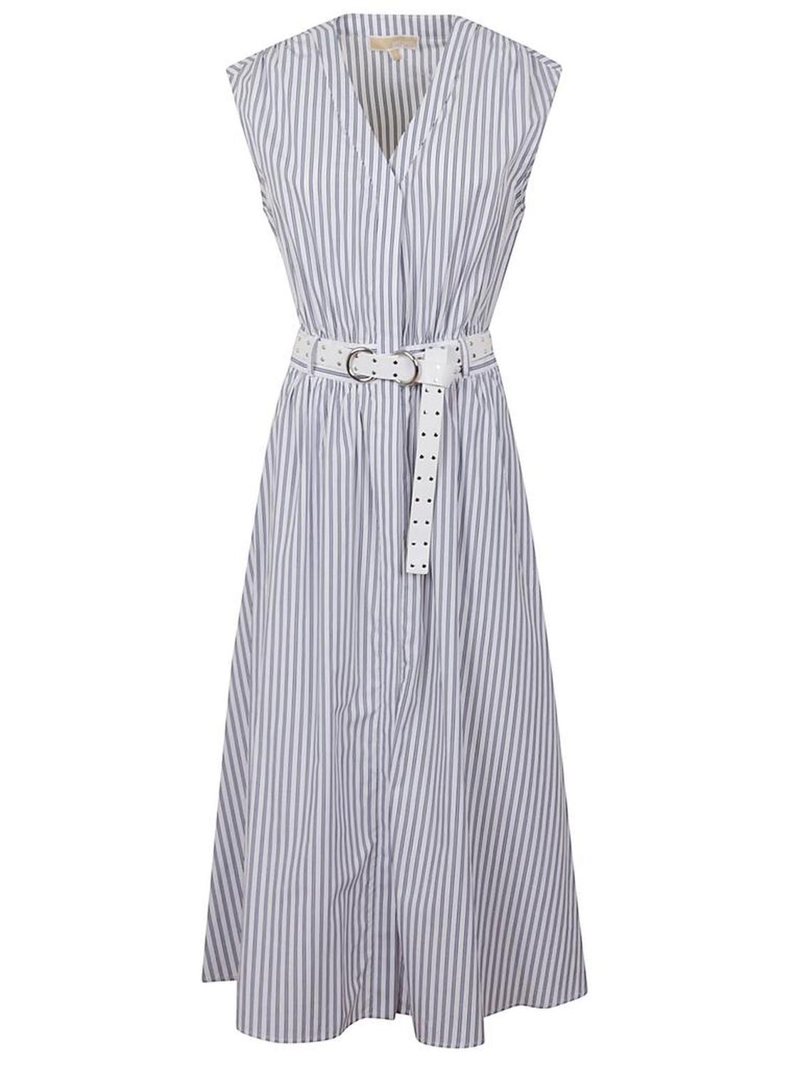 Michael Michael Kors Striped Poplin Belted Midi Dress