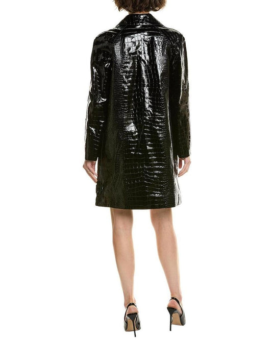 Croc-Embossed Leather Coat