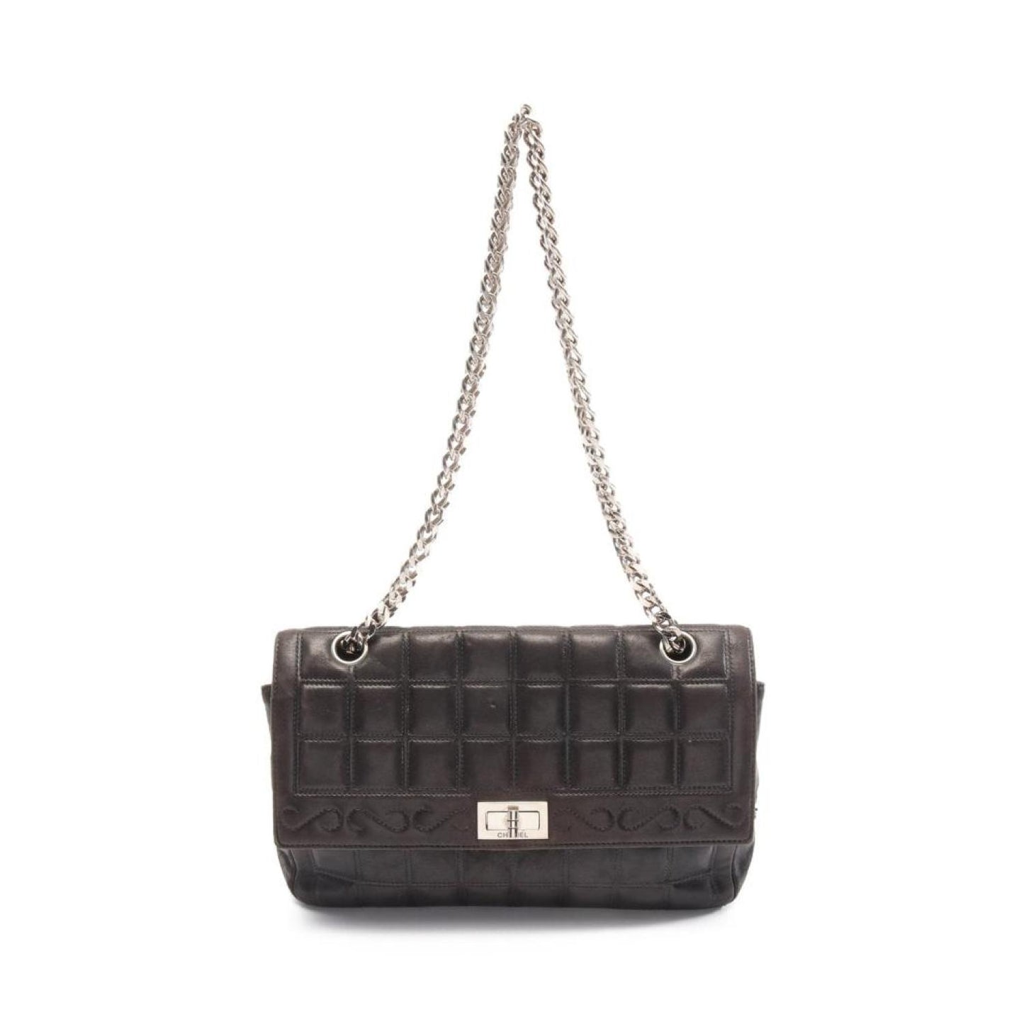 2.55 Chocolate Bar W Chain Shoulder Bag Lambskin Silver Hardware