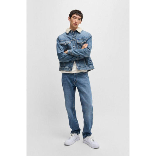 Regular-fit denim jacket with faux-fur lining