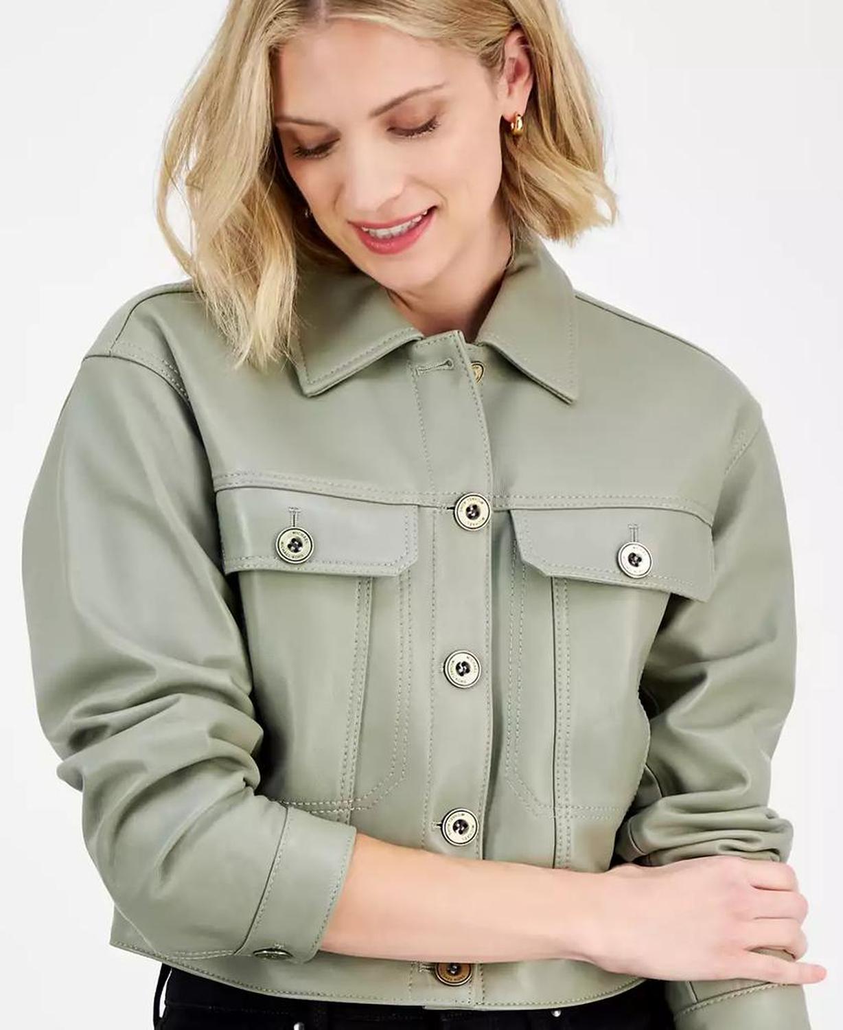 Women's Button-Front Leather Jacket