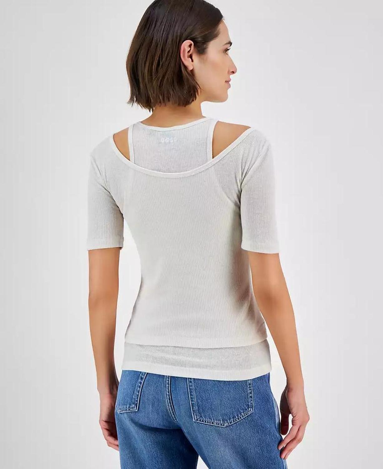Women's Slim Ribbed Layered-Look Short-Sleeve Top