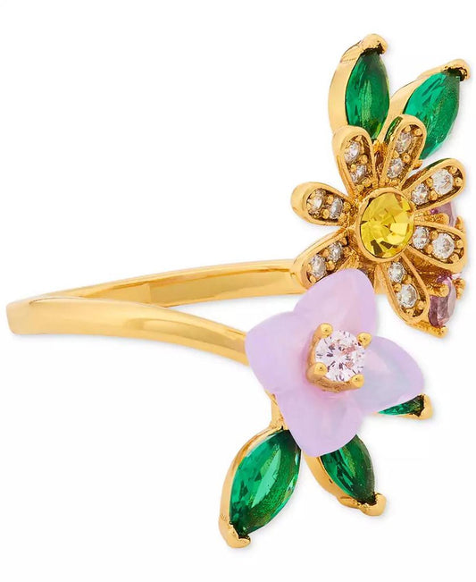 Bursting Blooms Gold-Tone Multi-Stone Wrap Ring