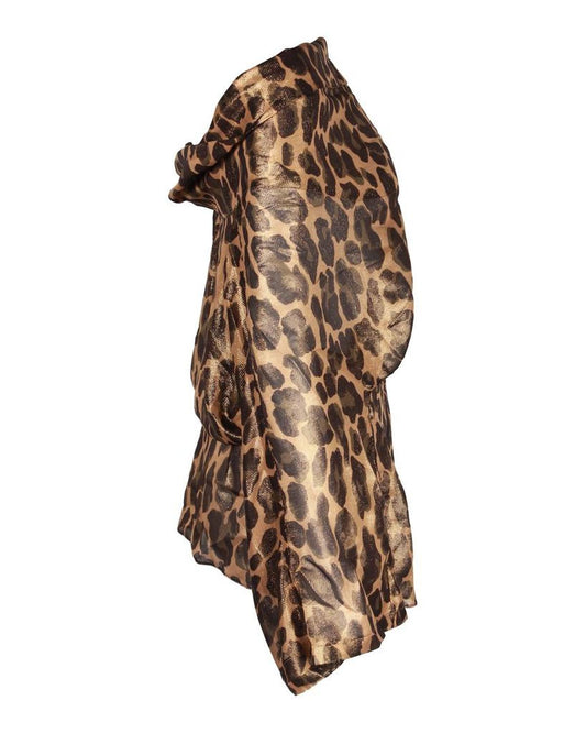 Michael Kors Leopard Print Off-Shoulder Top in Metallic Brown/Gold Silk