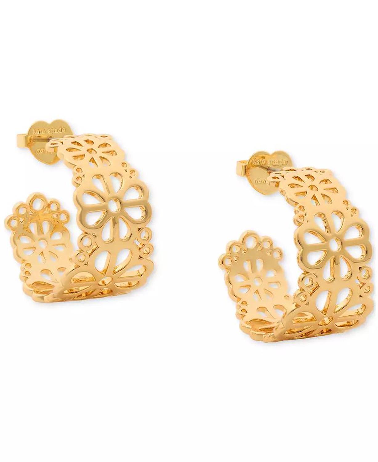 Small Spade Flower Lace Hoop Earrings, 1.05"