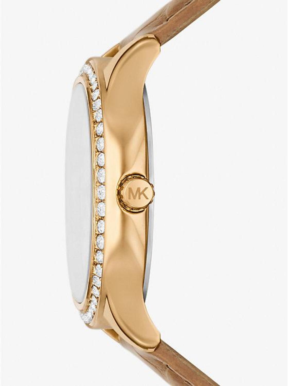 Sage Pavé Gold-Tone and Crocodile Embossed Leather Watch