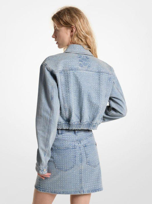 Crystal Embellished Stretch Denim Jacket