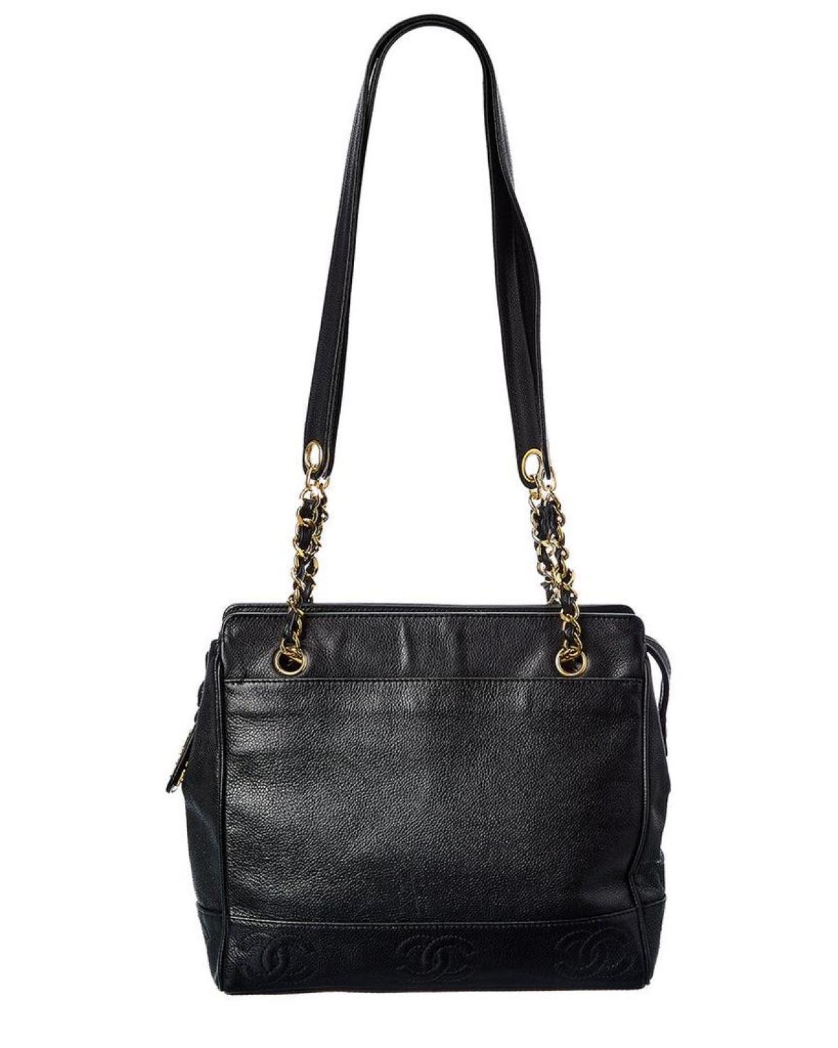 Chanel Black Calfskin Leather Triple Coco Chain Tote (Authentic Pre-Owned)