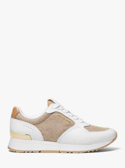 Livvy Leather and Glitter Chain-Mesh Trainer