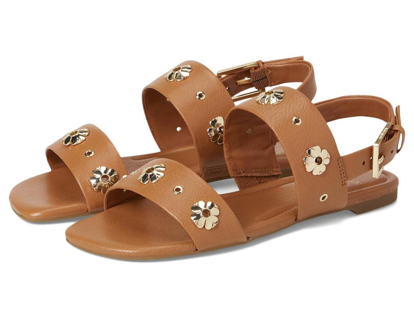 Spade Flower Stud Pebbled Leather Flat Sandal
