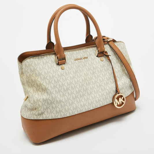 Michael Kors Signature Coated Canvas And Leather Savannah Satchel