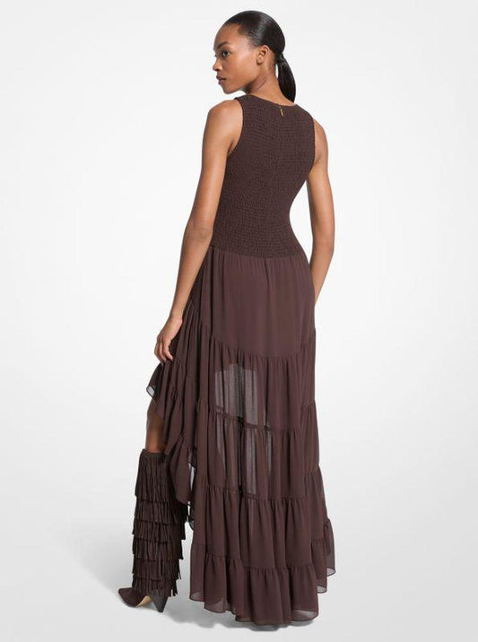Georgette Smocked High-Low Dress
