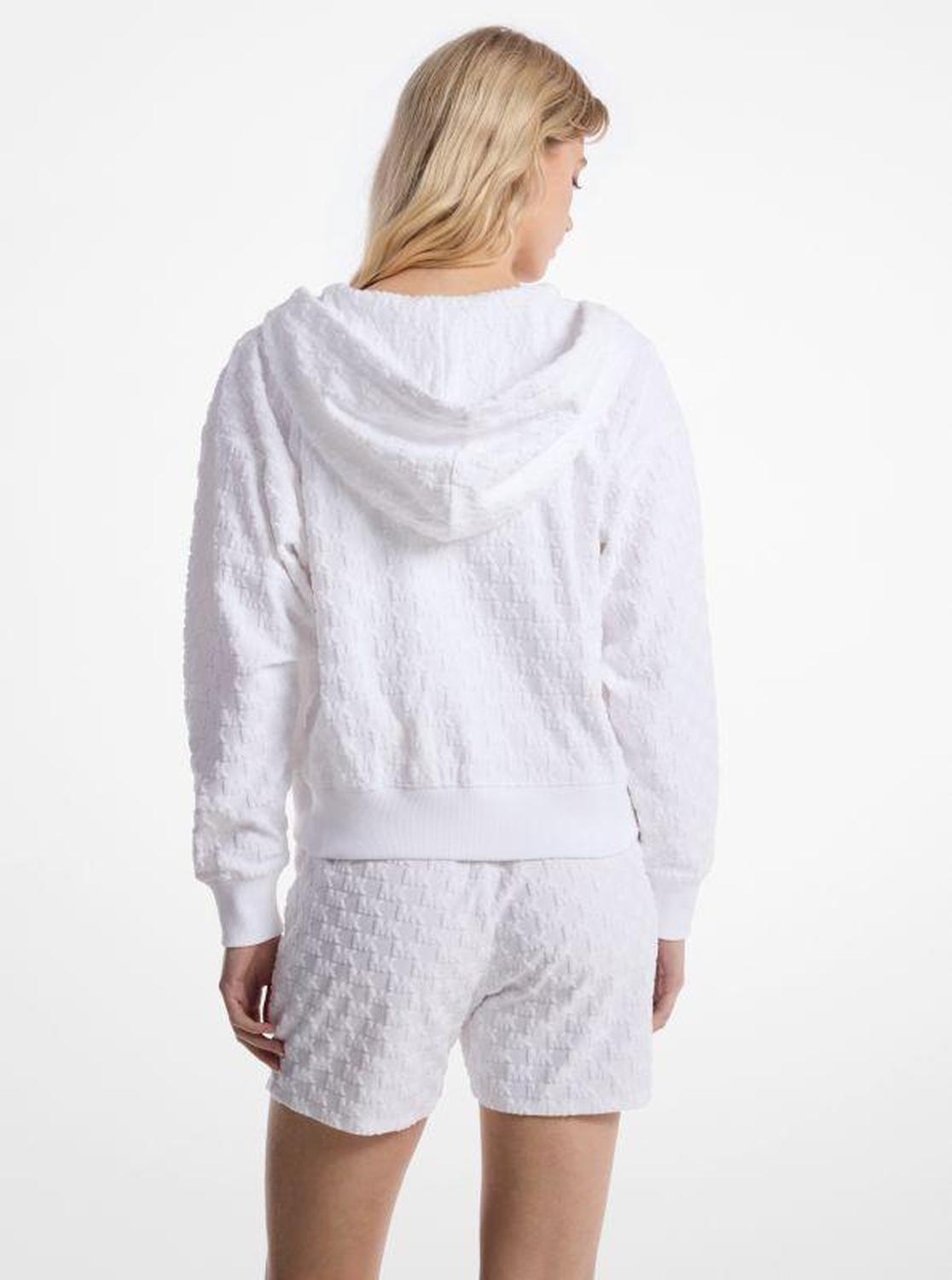 Logo Jacquard Terry Cropped Zip-Up Hoodie