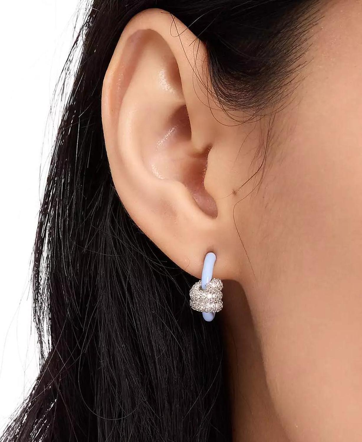 Small Pavé Knot Hoop Earrings, 0.62"