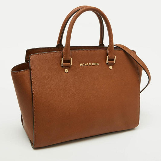 Michael Kors Brown Saffiano Leather Large Selma Satchel