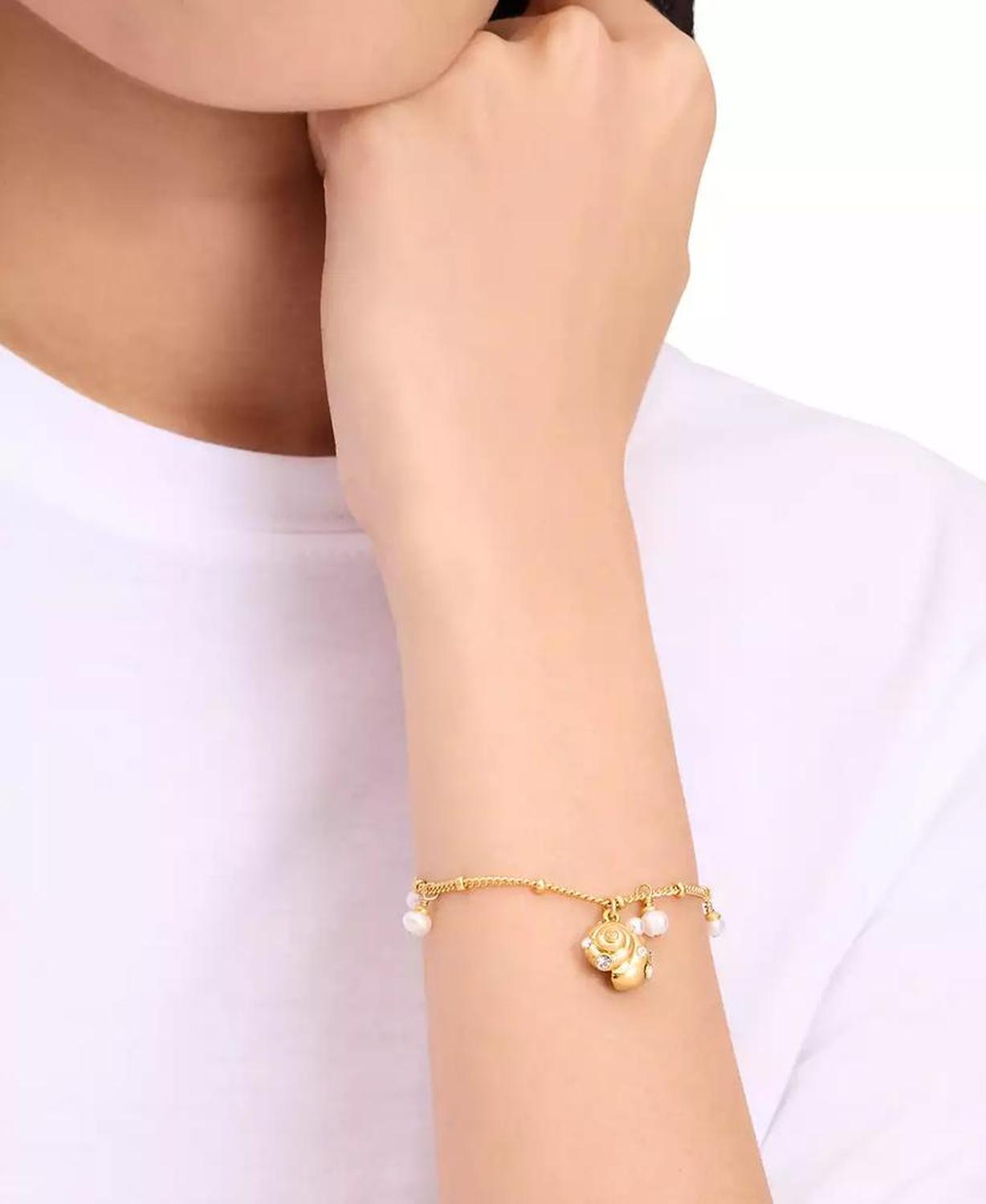 Gold-Tone Mixed Stone Shell Charm Bracelet