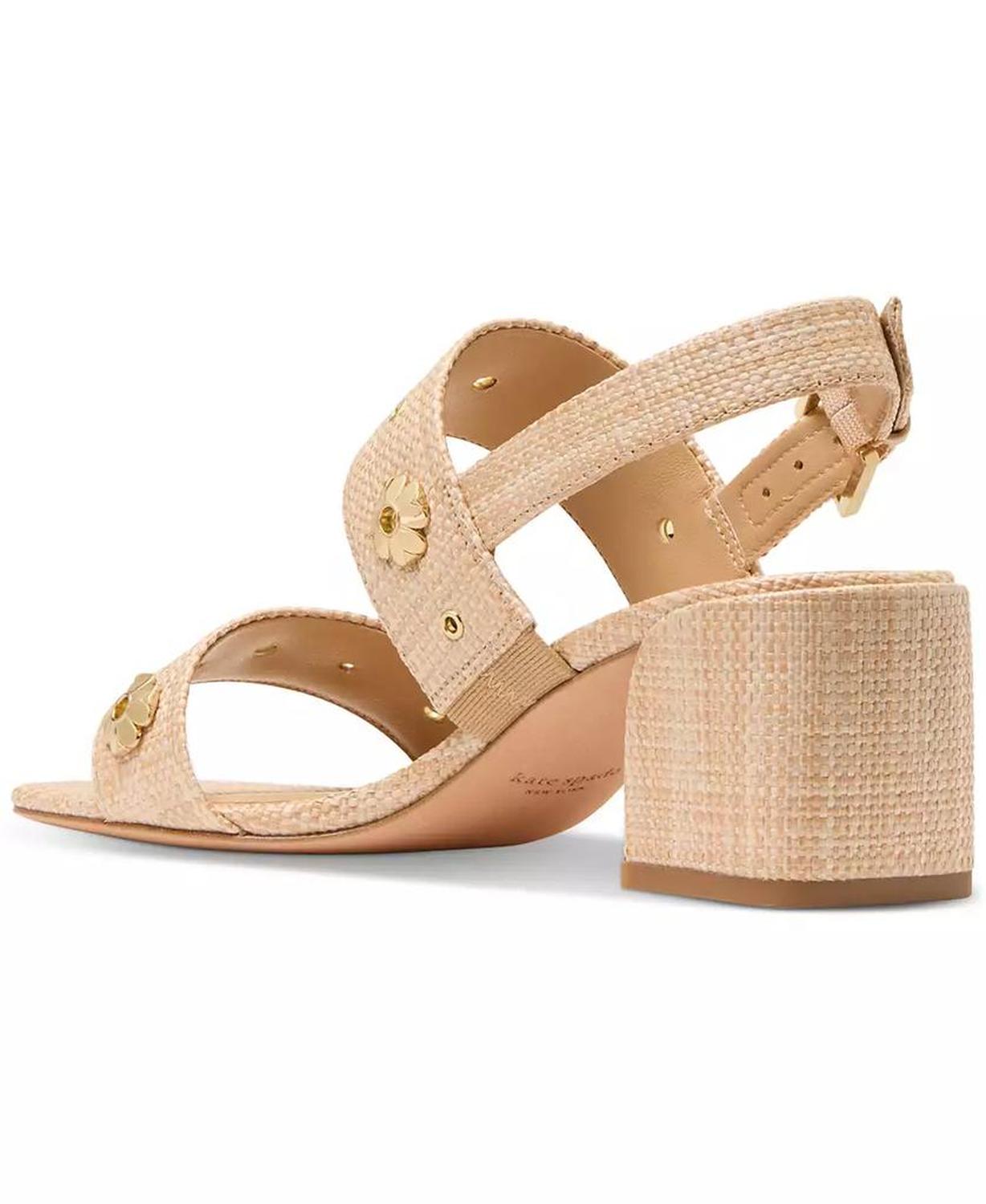 Women's Spade Flower Studded Block Heel Sandals