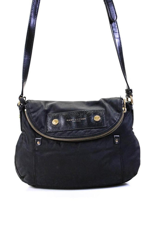Marc Jacobs Womens Leather Trim Nylon Flap Crossbody Handbag Black