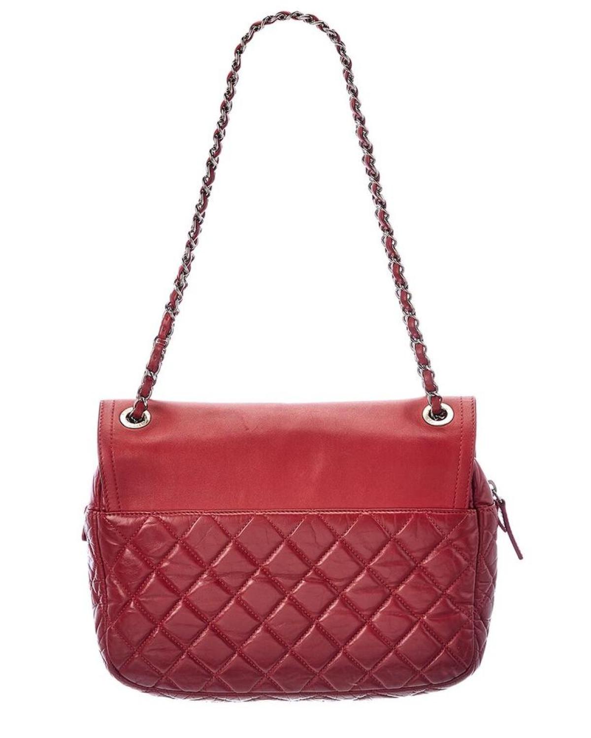 Chanel Red Calfskin Leather Flap Messenger Bag (Authentic Pre-Owned)