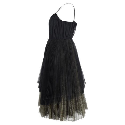 Marc By Marc Jacobs Pleated Midi Dress in Black and Gold Polyester