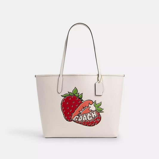 City Tote Bag With Strawberry Graphic
