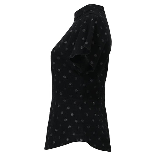 Marc Jacobs Polka Dot Fitted Closed Neck Short Sleeve Top in Black Viscose