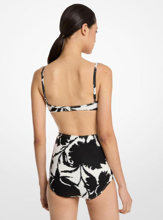 Floral Stretch Nylon Crepe Bikini Top and Brief Set