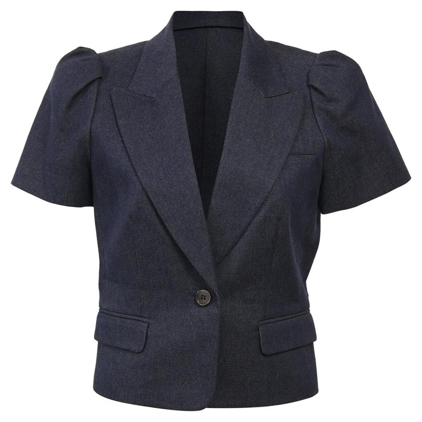 Denim Short Sleeve Cropped Blazer in Navy Blue Cotton