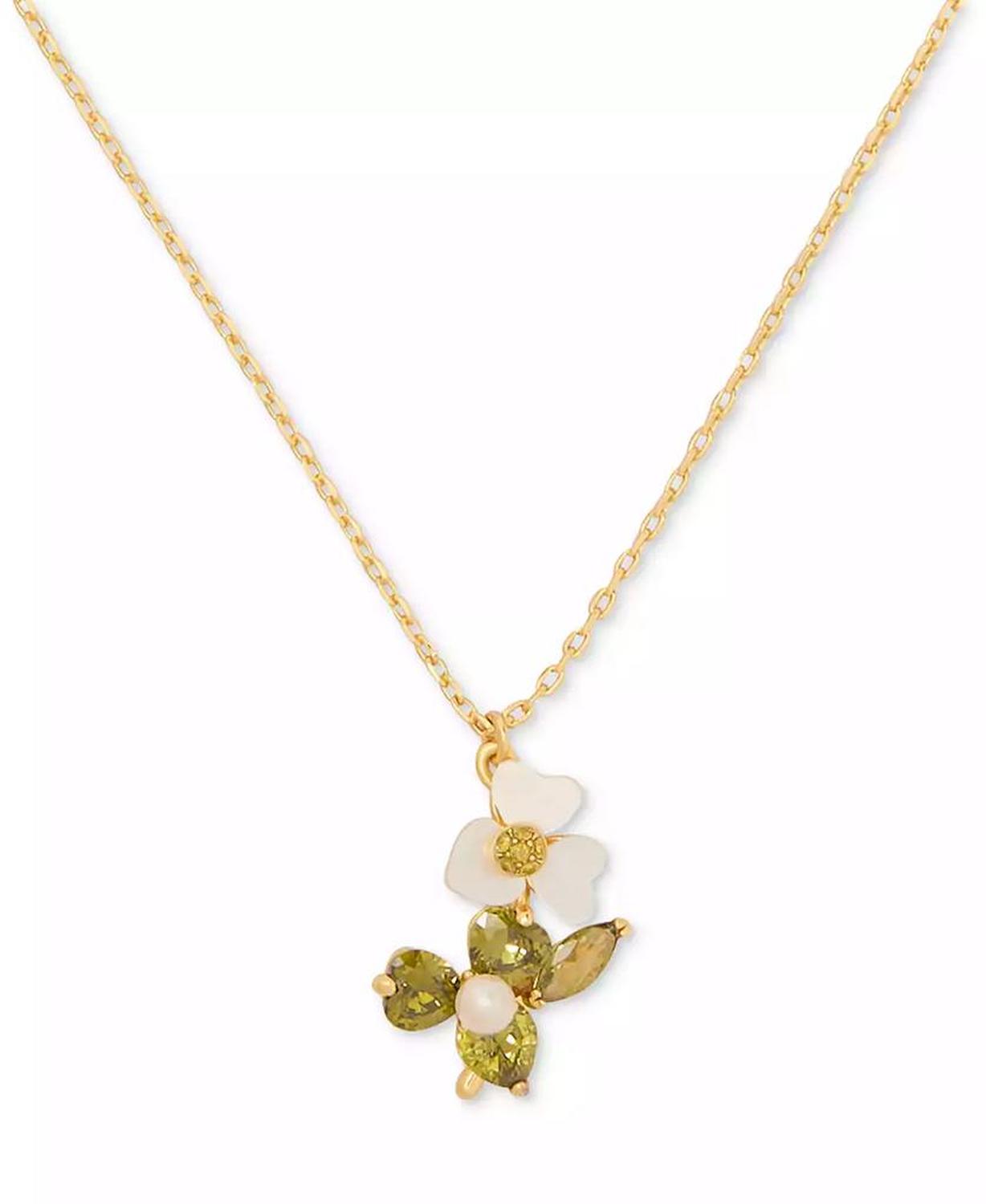 Mixed Stone Flower Pendant Necklace, 16" + 3" extender