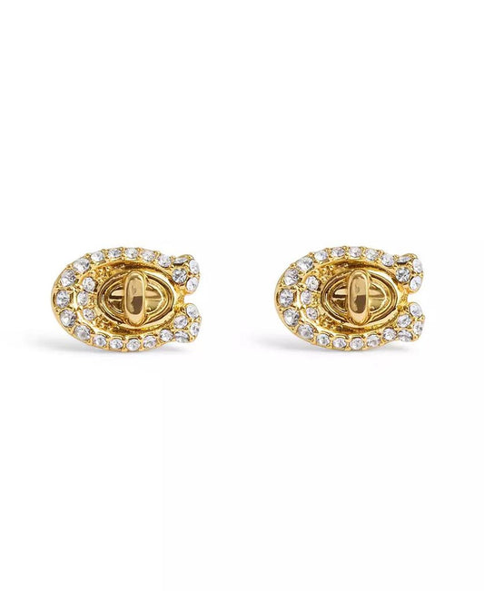 Women's Faux Stone Signature C Pave Turnlock Stud Earrings