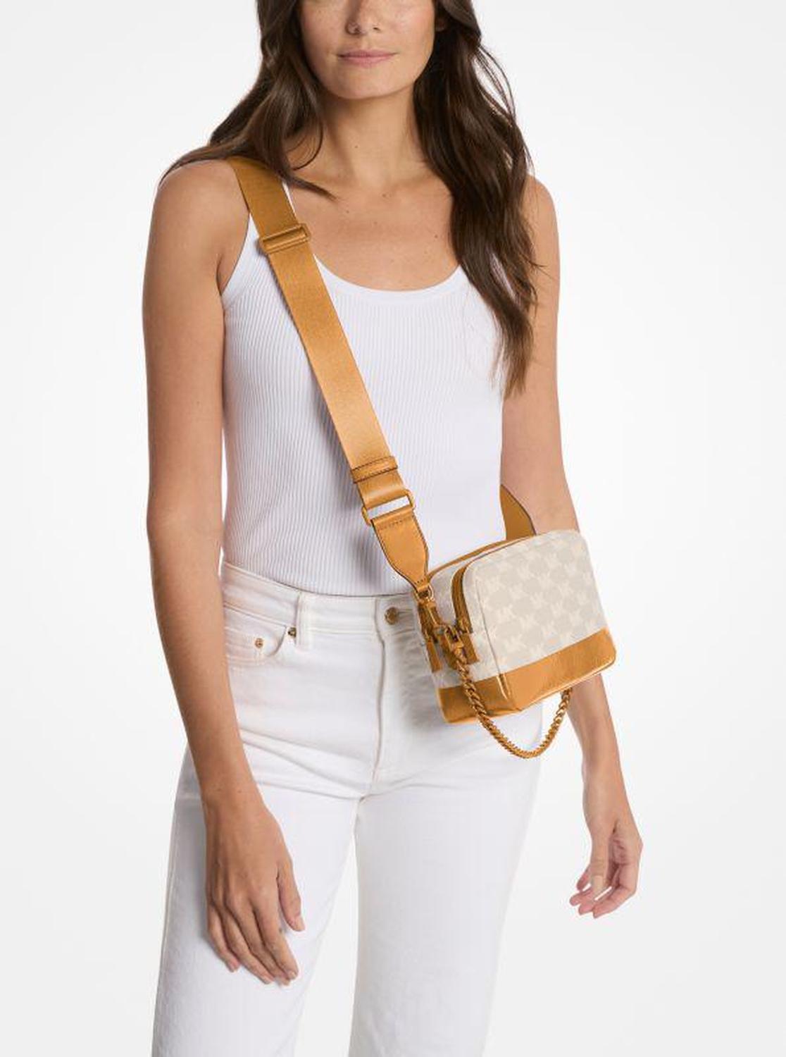 Bryant Medium Two-Tone Logo Jacquard and Leather Camera Crossbody Bag