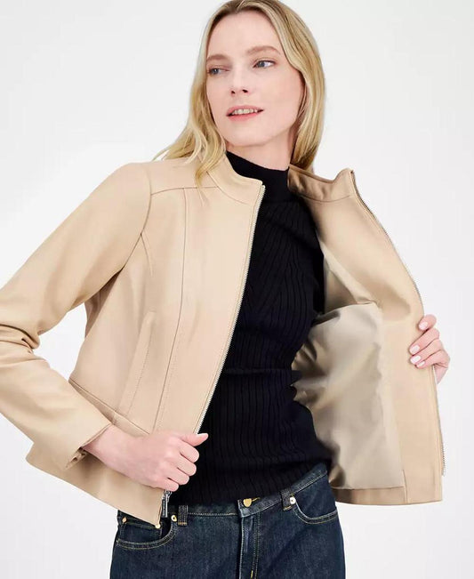 Petite Leather Racer Jacket