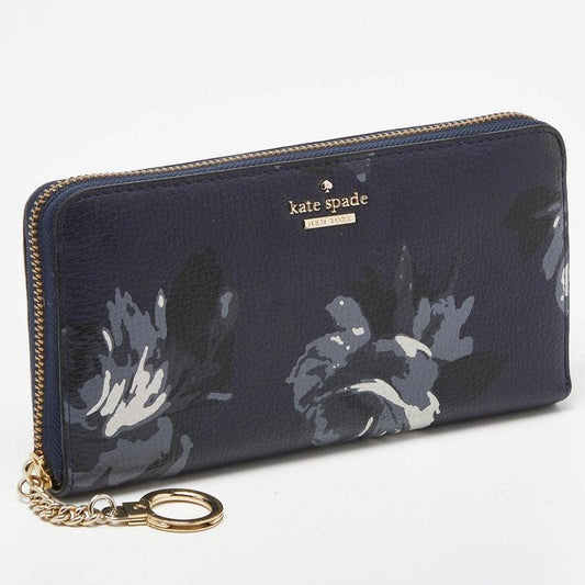 Kate Spade Blue Floral Print Leather Zip Around Wallet